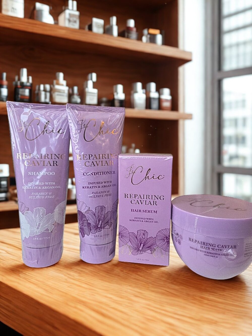 Le Chic Repairing Caviar Hair Set Shampoo Conditioner Mask Serum Keratin Argan
